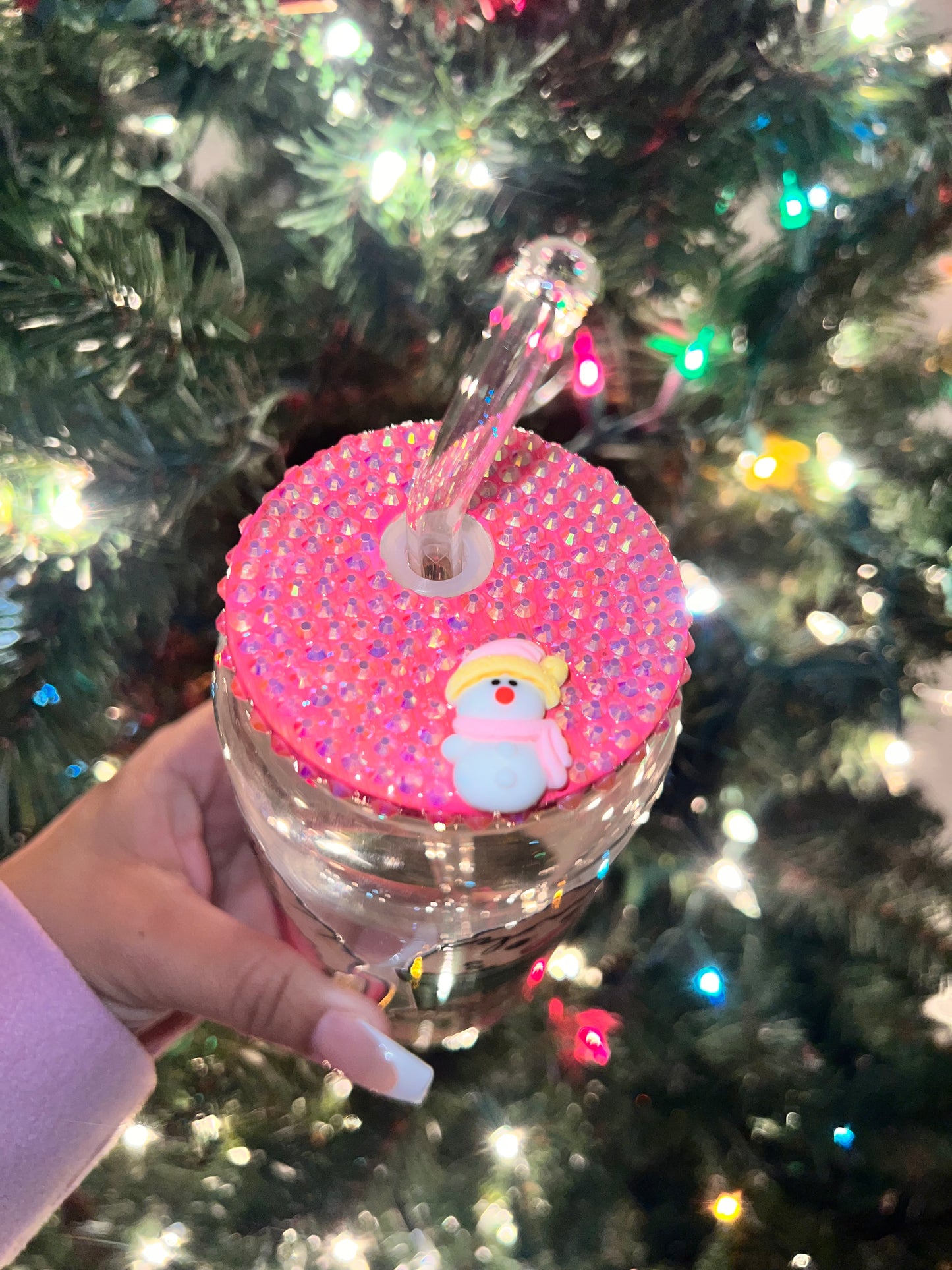 Snowman Christmas bling glass cup