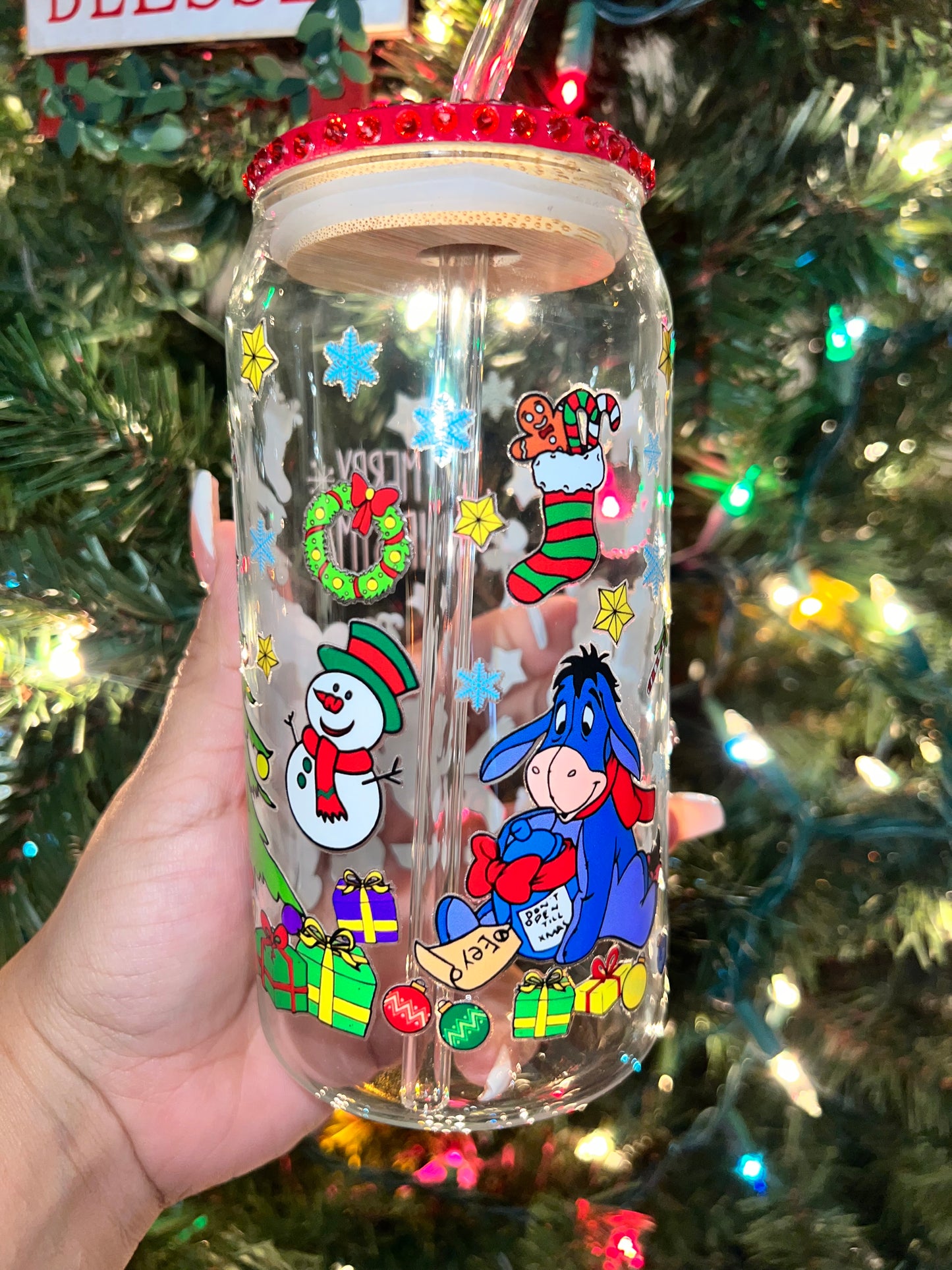 Merry Christmas bling glass cup