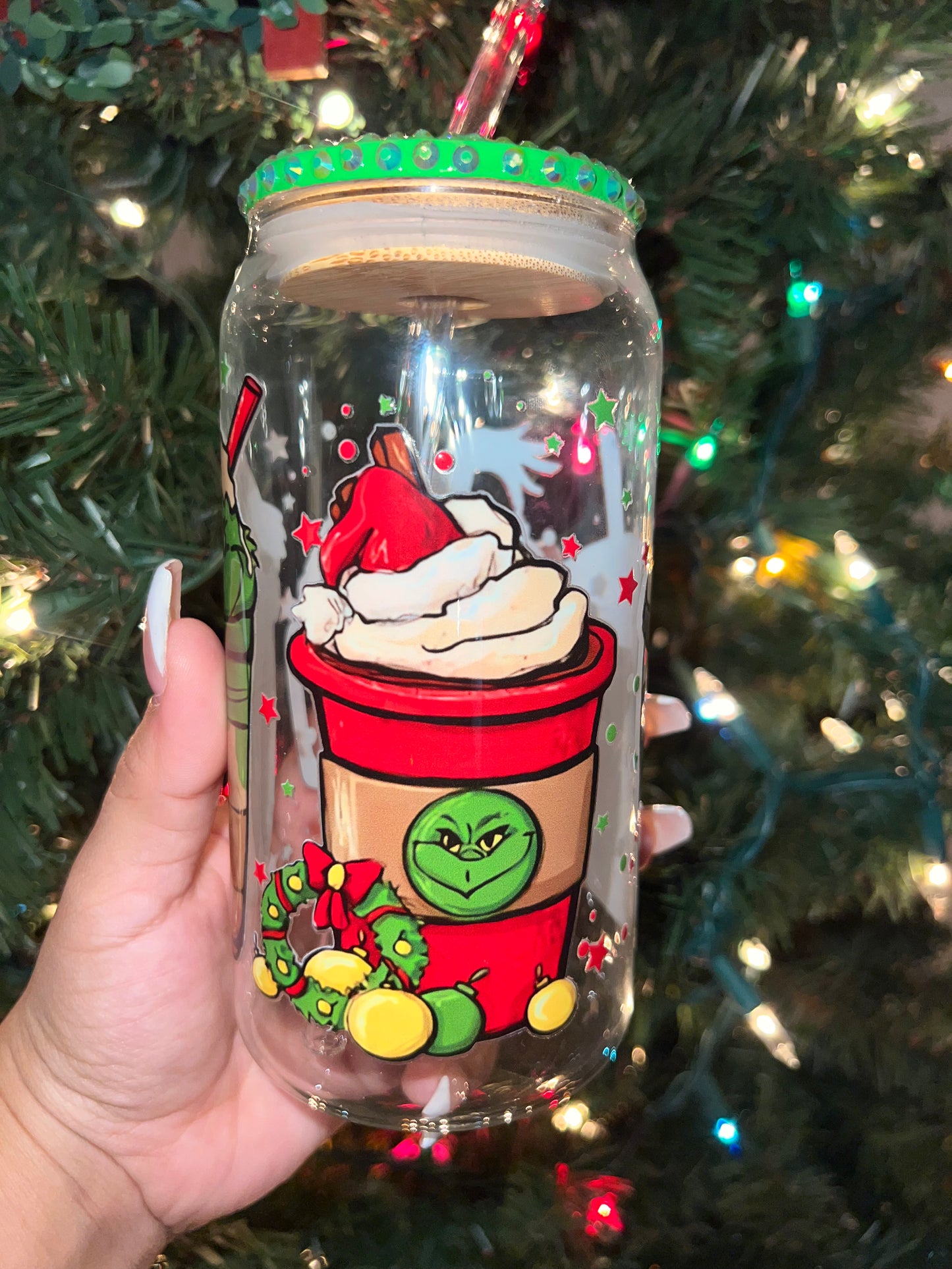 Grinchmas bling glass cups