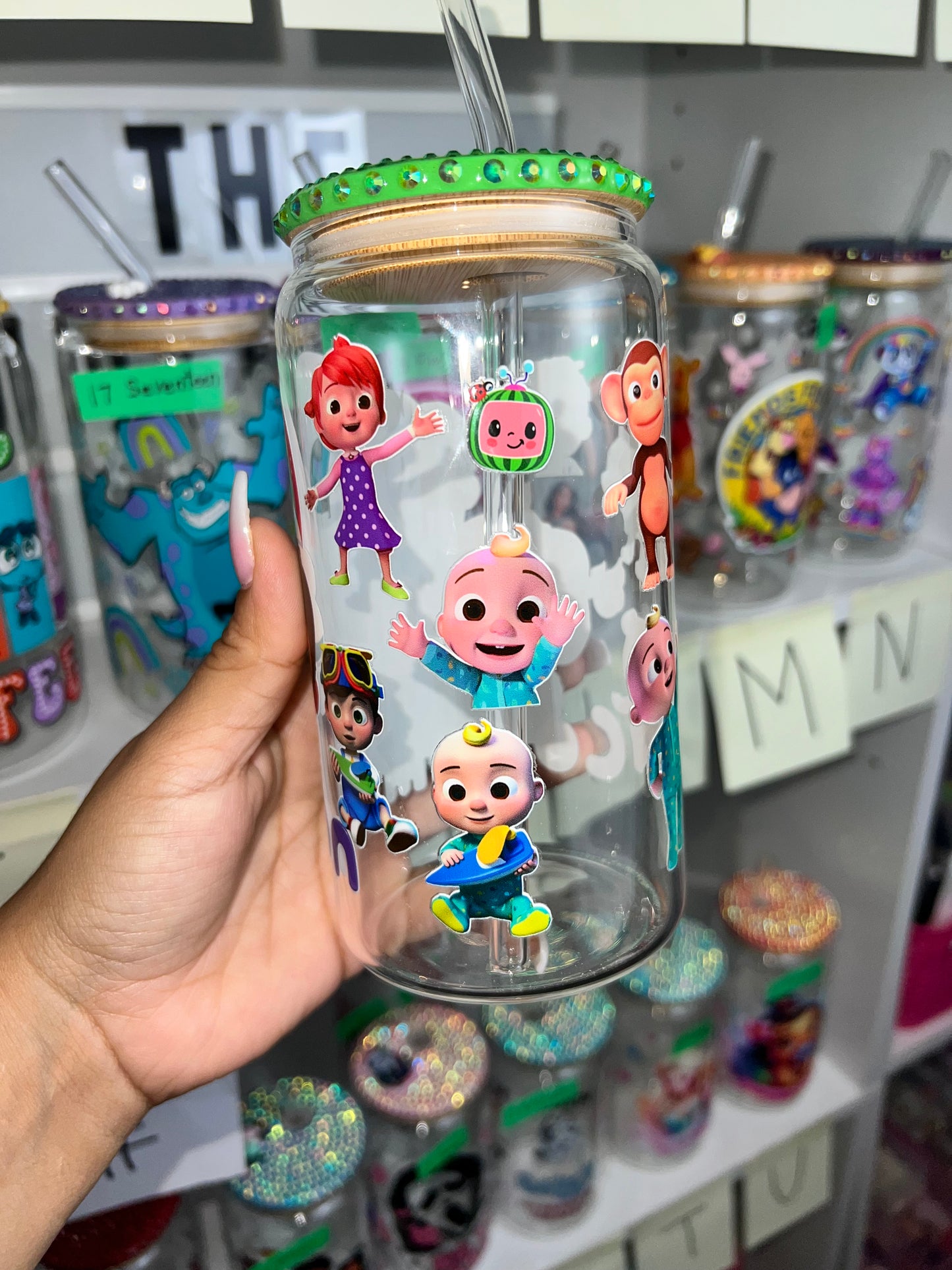 Cocomelon 💚 bling glass cup