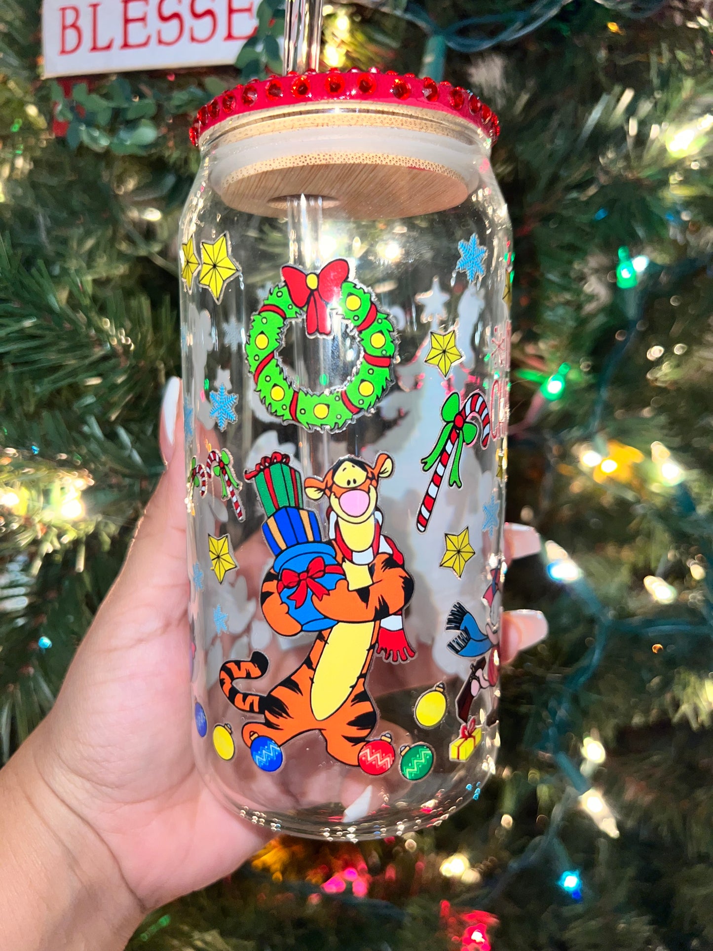 Merry Christmas bling glass cup