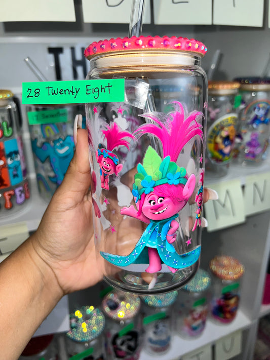 Trolls bling glass cup