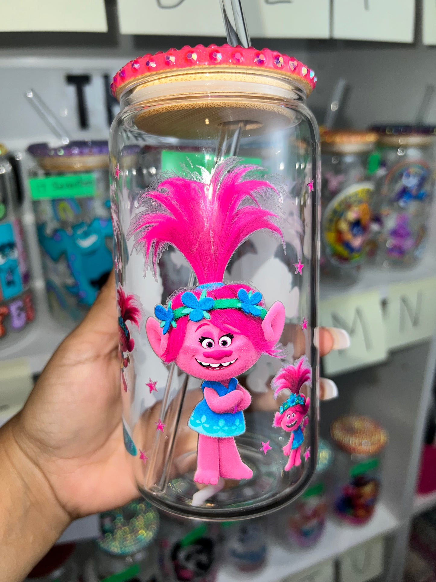 Trolls bling glass cup