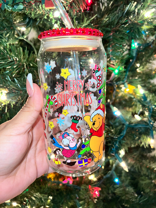 Merry Christmas bling glass cup