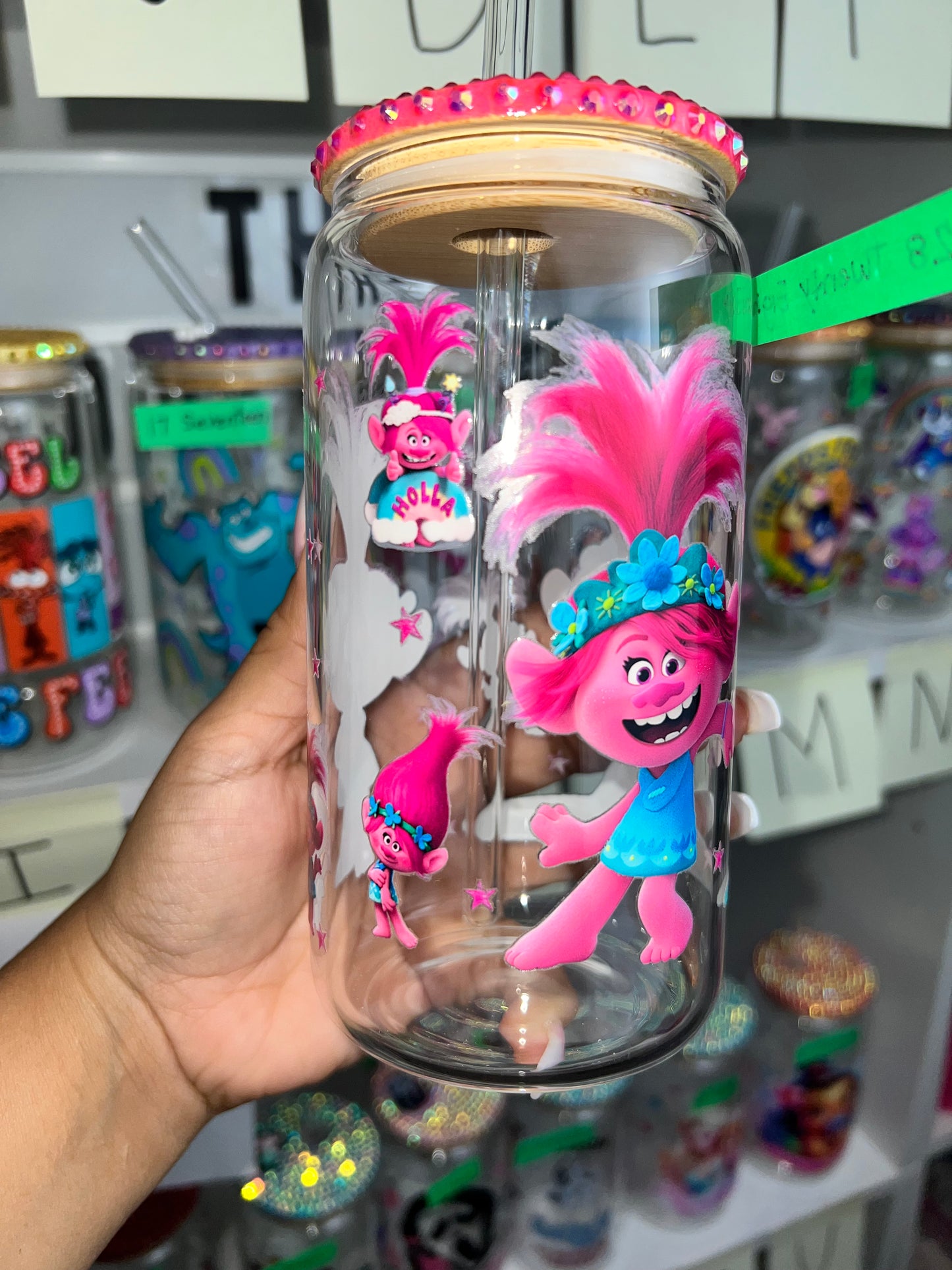 Trolls bling glass cup