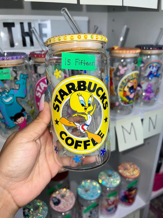 Tweety bling glass cup